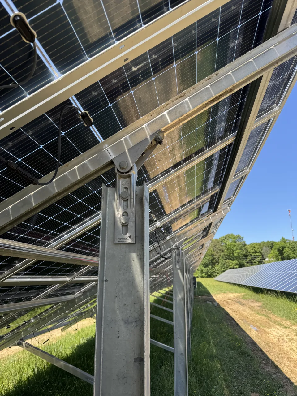 Panel undersides, wiring and connectors at the City of Morrilton solar array